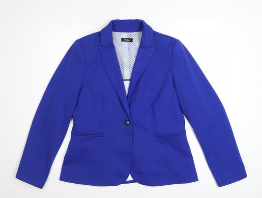 M&Co Womens Blue Size 12 Tailored One Button Blazer Jacket