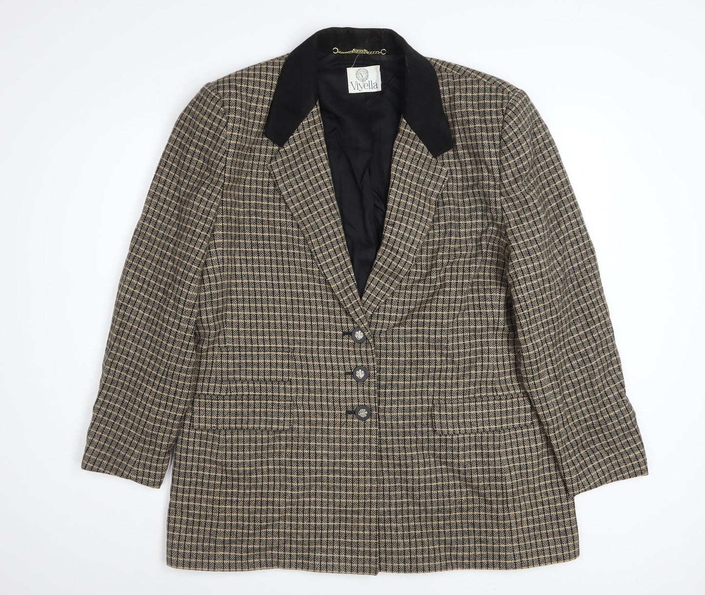 Viyella Womens Brown Check Wool Blazer Jacket UK 18 Classic Tweed