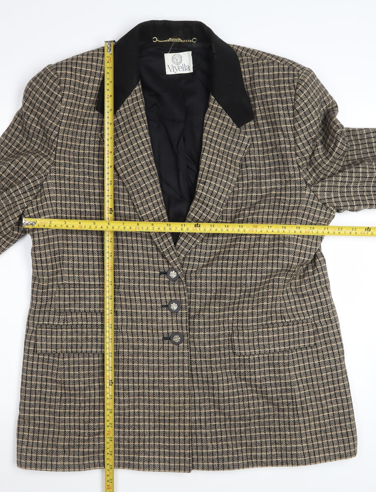 Viyella Womens Brown Check Wool Blazer Jacket UK 18 Classic Tweed