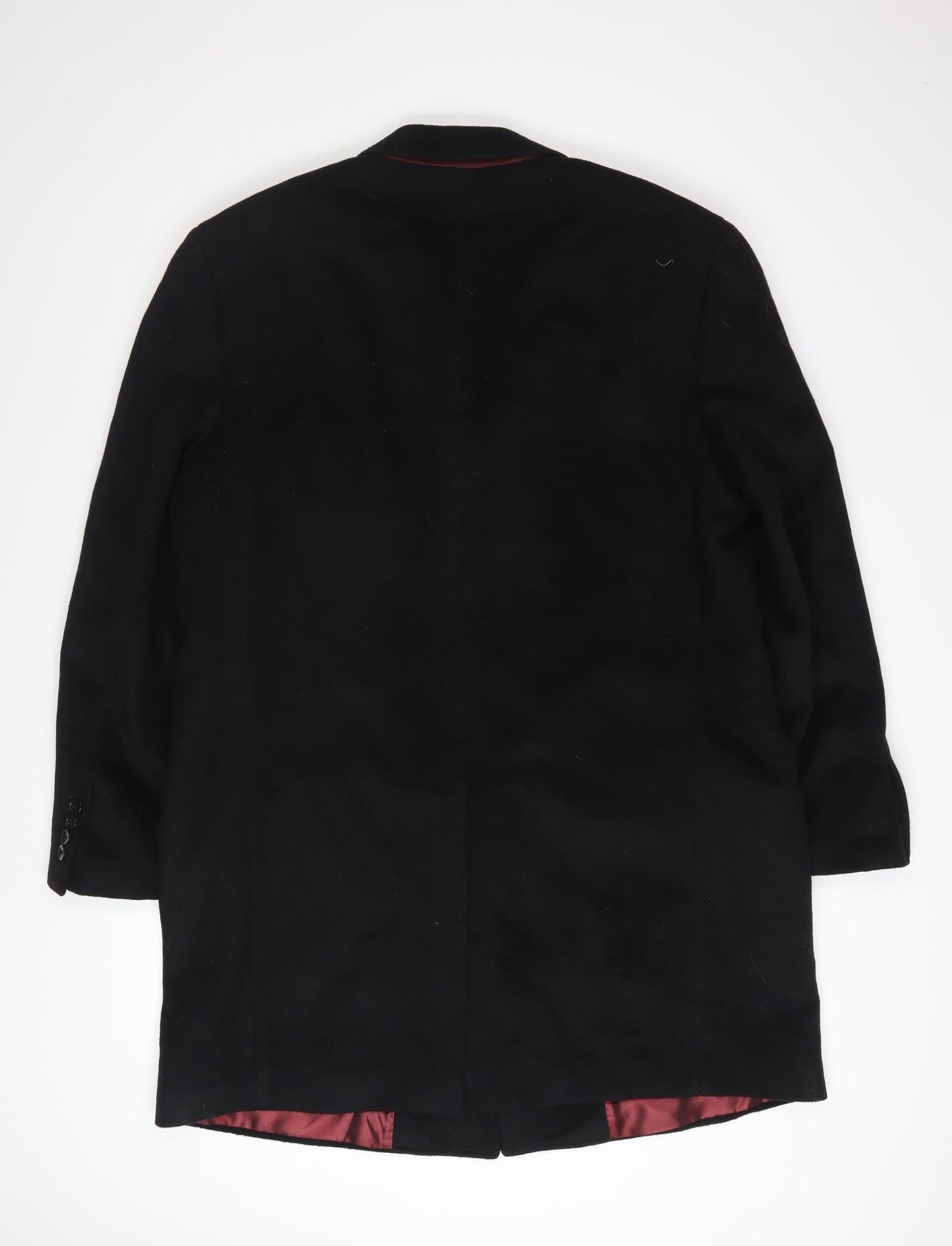 Greenwoods Mens Black Wool Cashmere Overcoat 44R Single Breasted