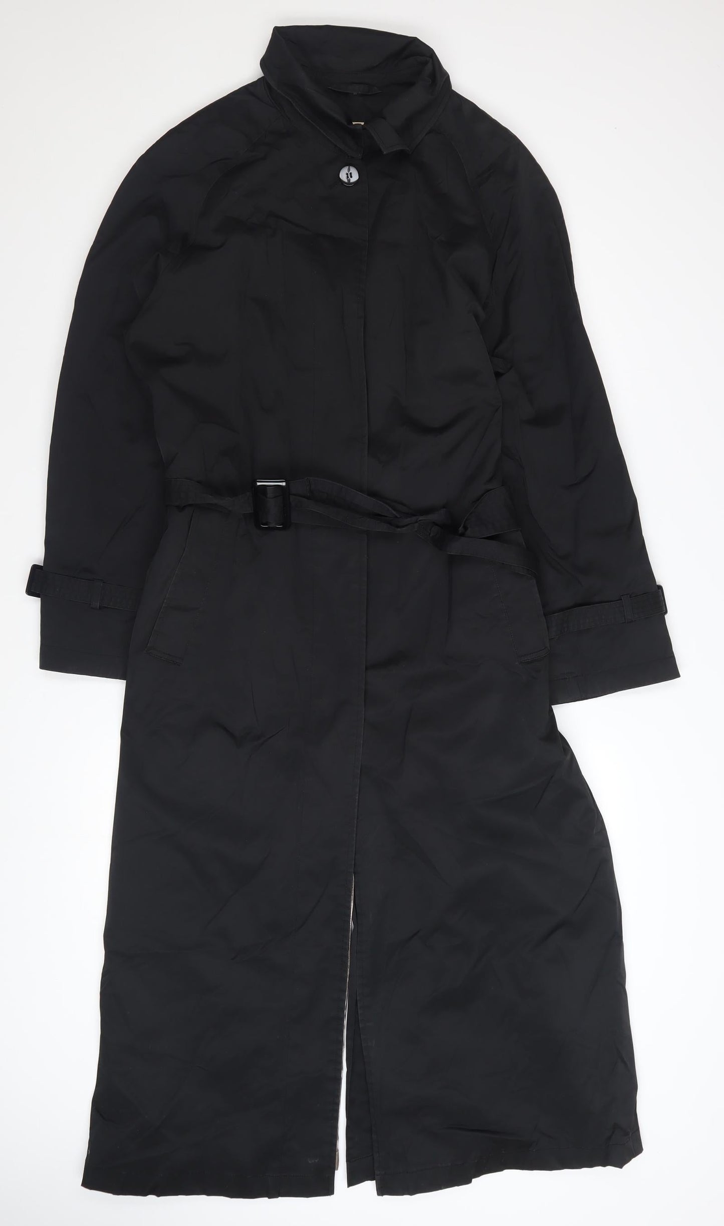 Four Seasons Women's Black Belted Trench Coat Size M Long Classic Style