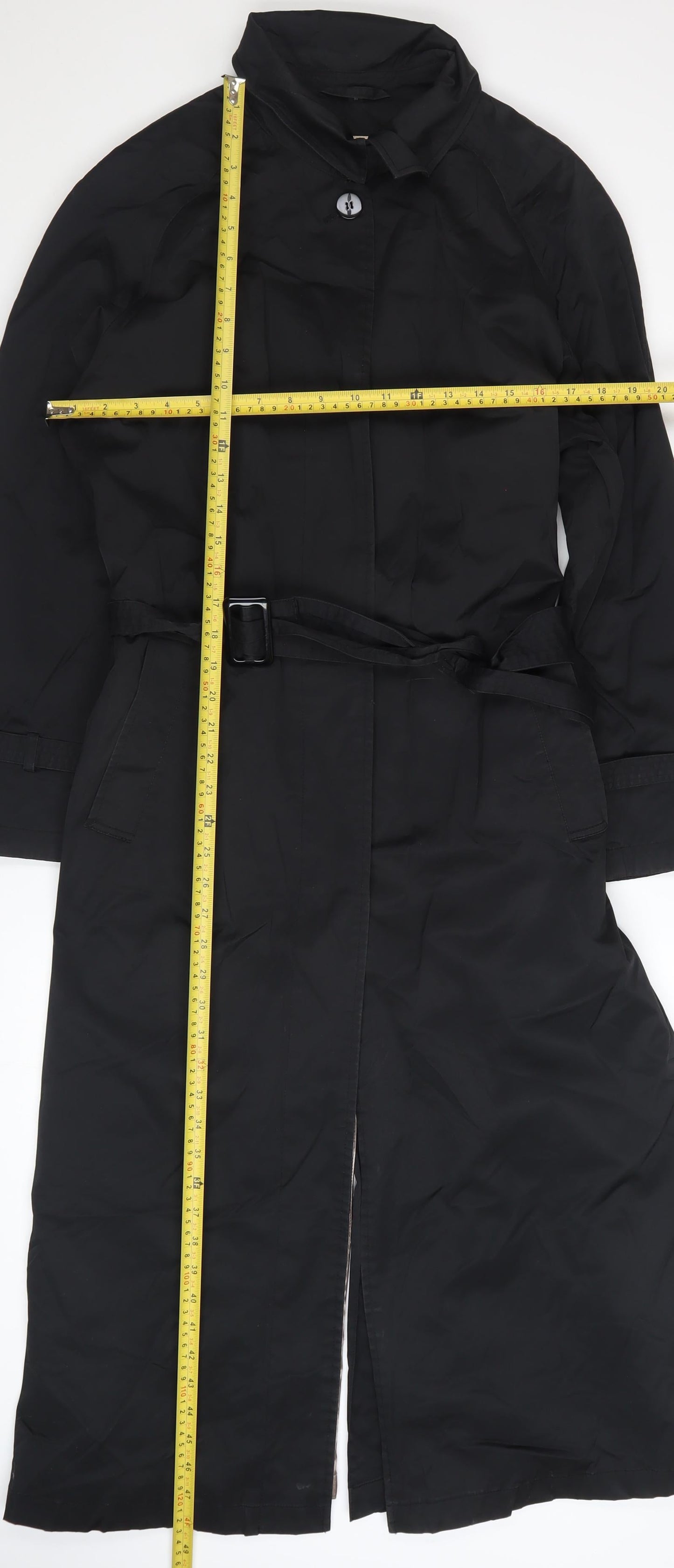 Four Seasons Women's Black Belted Trench Coat Size M Long Classic Style