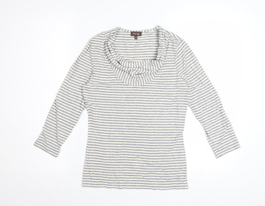 Phase Eight Women’s Grey Striped Cowl Neck 3/4 Sleeve Top Size 10