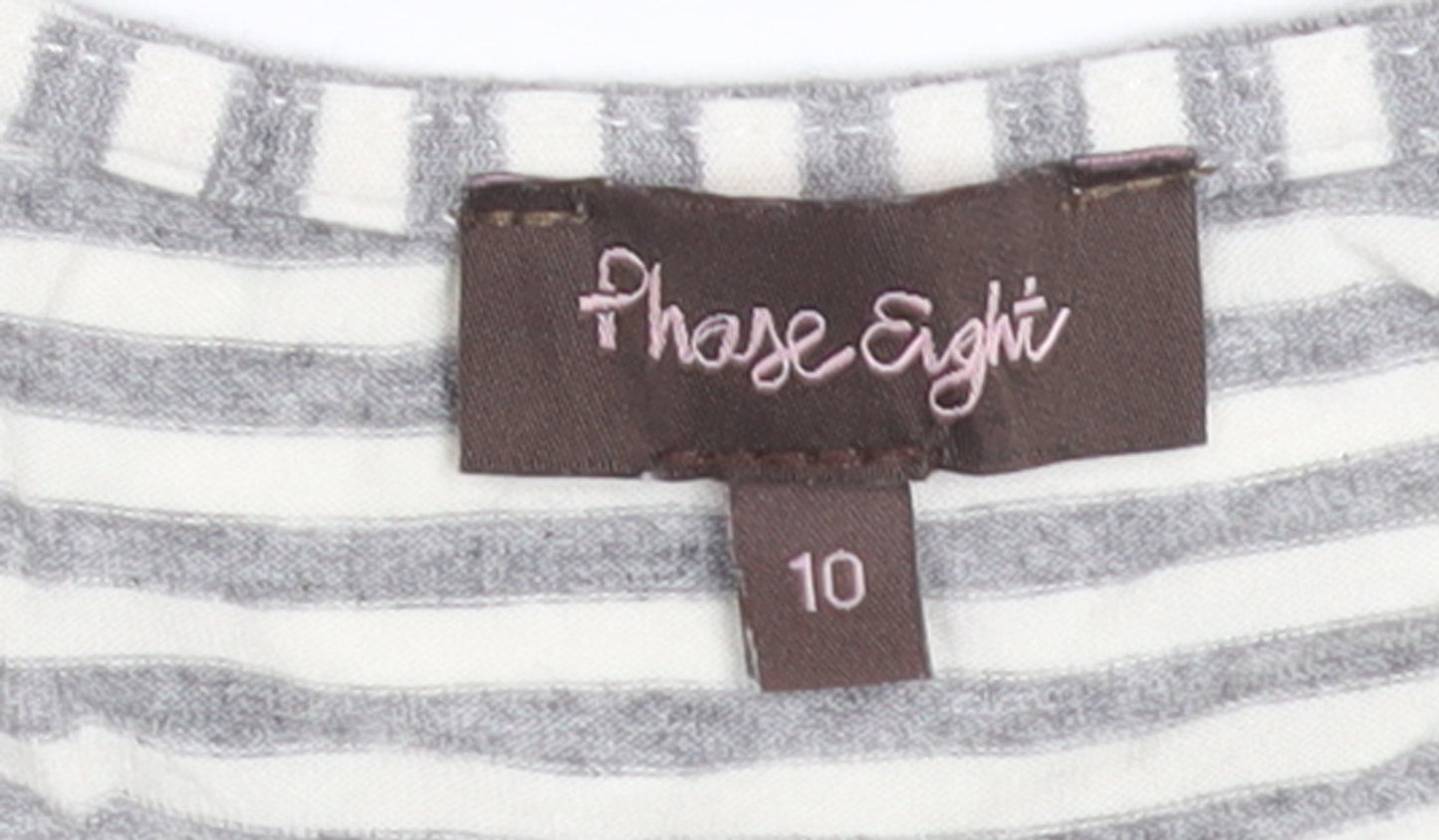 Phase Eight Women’s Grey Striped Cowl Neck 3/4 Sleeve Top Size 10