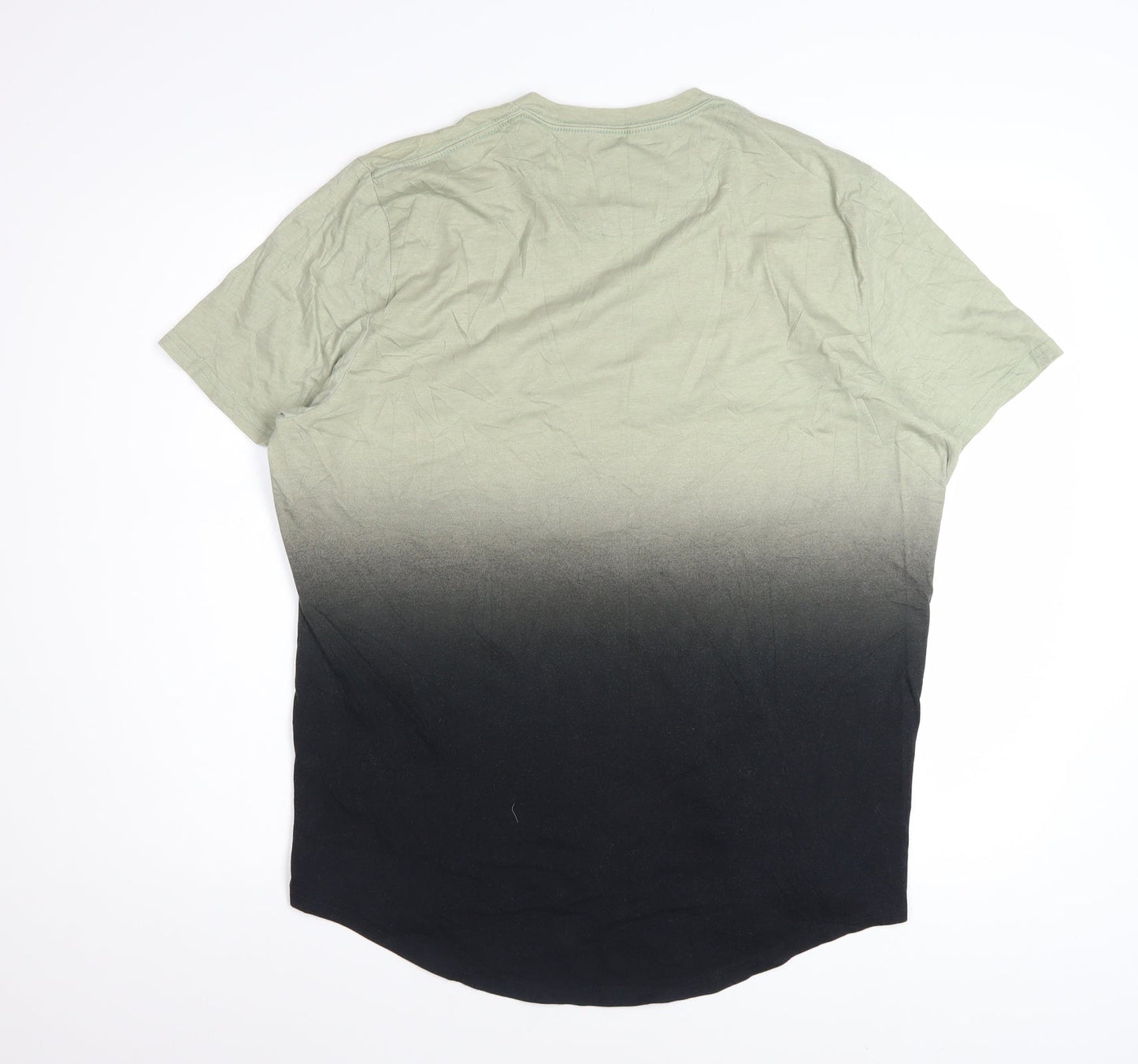 Hollister Men's Green Black Ombre Curved Hem T-Shirt XL Cotton