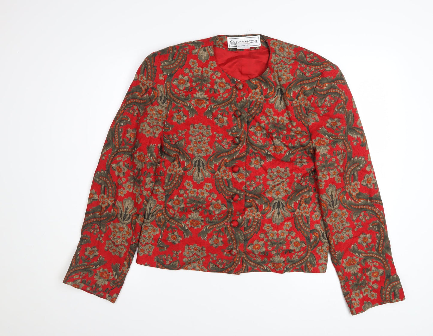 Evan-Picone Womens Red Floral Rayon Lined Blazer Size 10