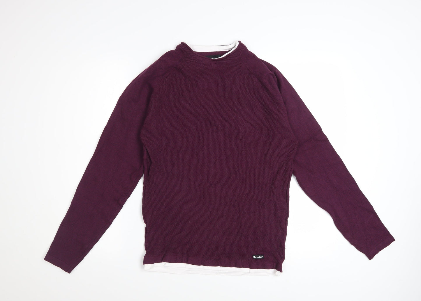Threadbare Men's Purple Cotton Blend Crew Neck Jumper Size S