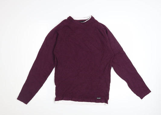 Threadbare Men's Purple Cotton Blend Crew Neck Jumper Size S