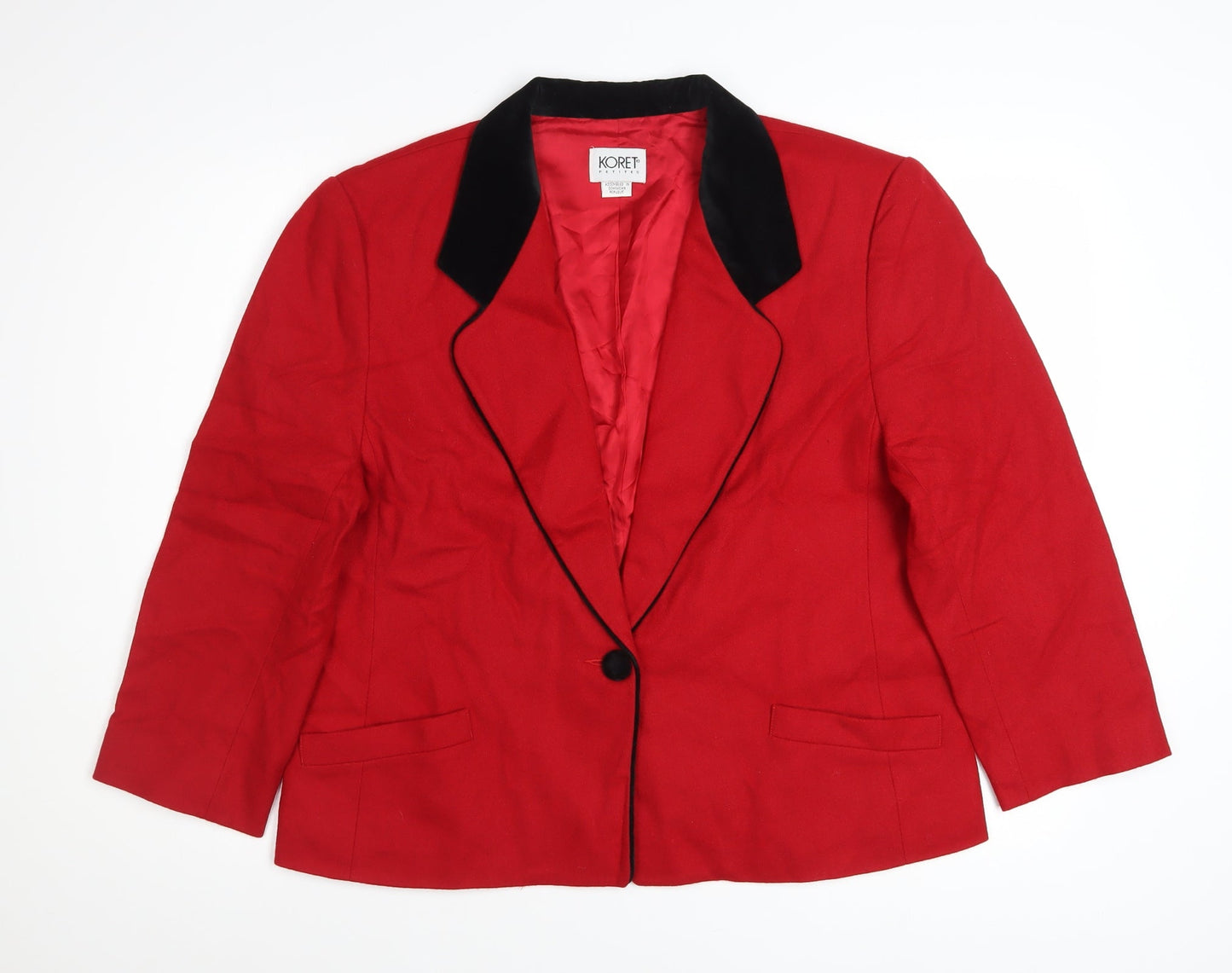 Koret Petites Women Red Wool Blazer Size 16 Classic Single-Breasted Jacket