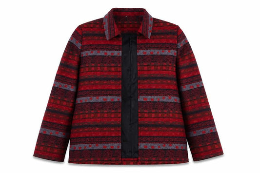 Alfred Dunner Womens Red Geometric Cotton Blend Lined Jacket Size 12