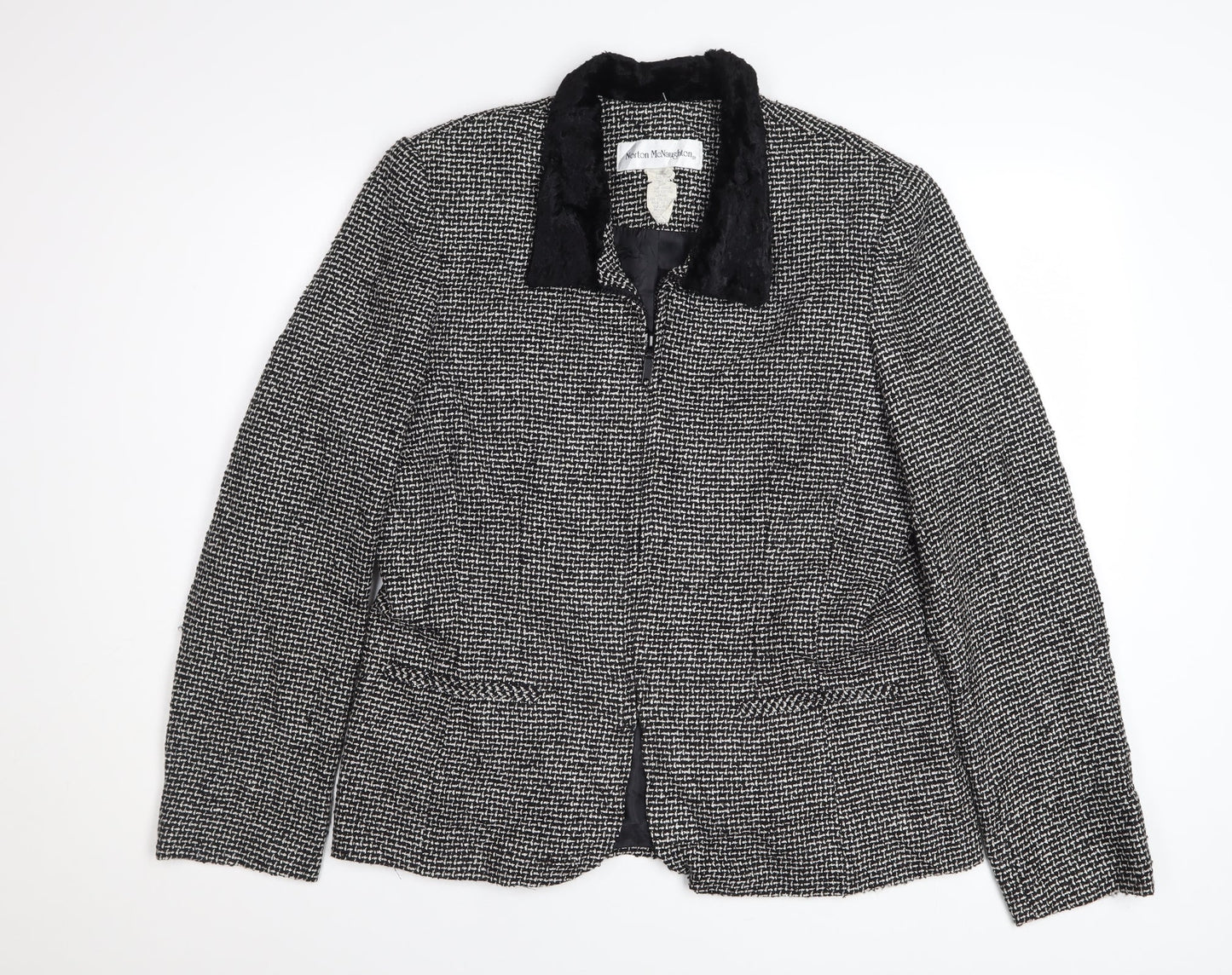 Norton McNaughton Women's Black Tweed Faux Fur Collar Blazer Size 12