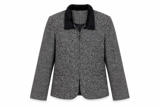 Norton McNaughton Women's Black Tweed Faux Fur Collar Blazer Size 12