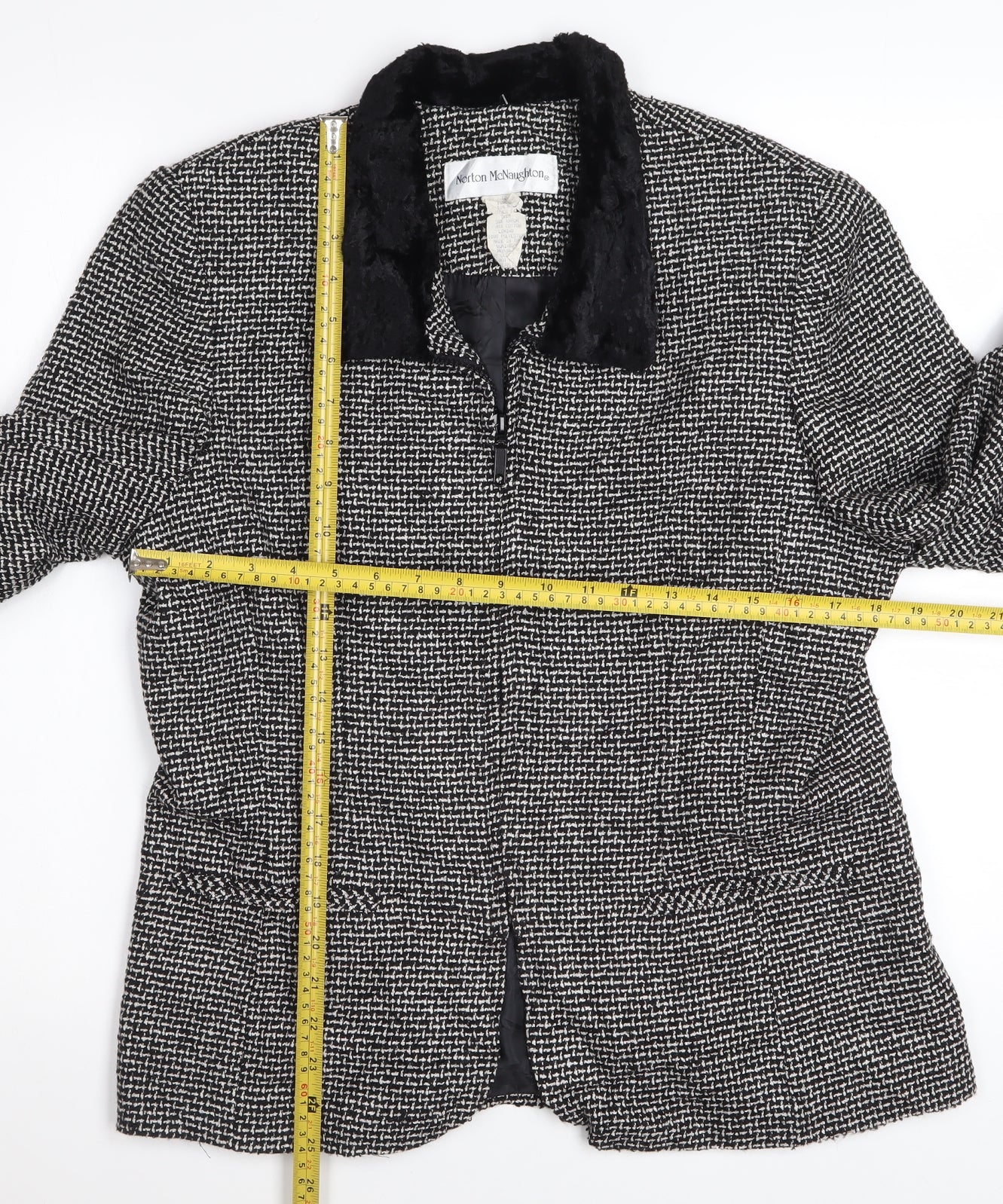 Norton McNaughton Women's Black Tweed Faux Fur Collar Blazer Size 12