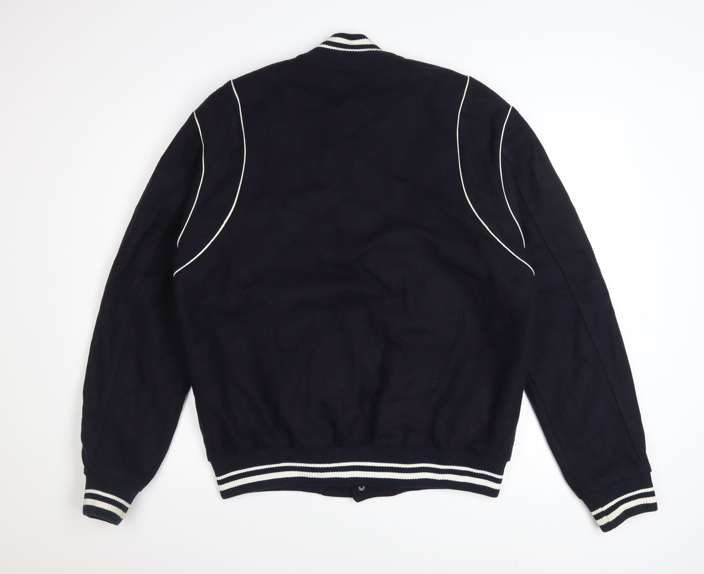 Zara Men's Blue Wool Varsity Jacket Size L Short Retro Style
