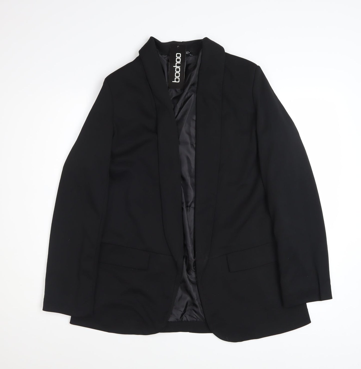 Boohoo Women's Black Blazer UK 12 Regular Fit Lined Jacket