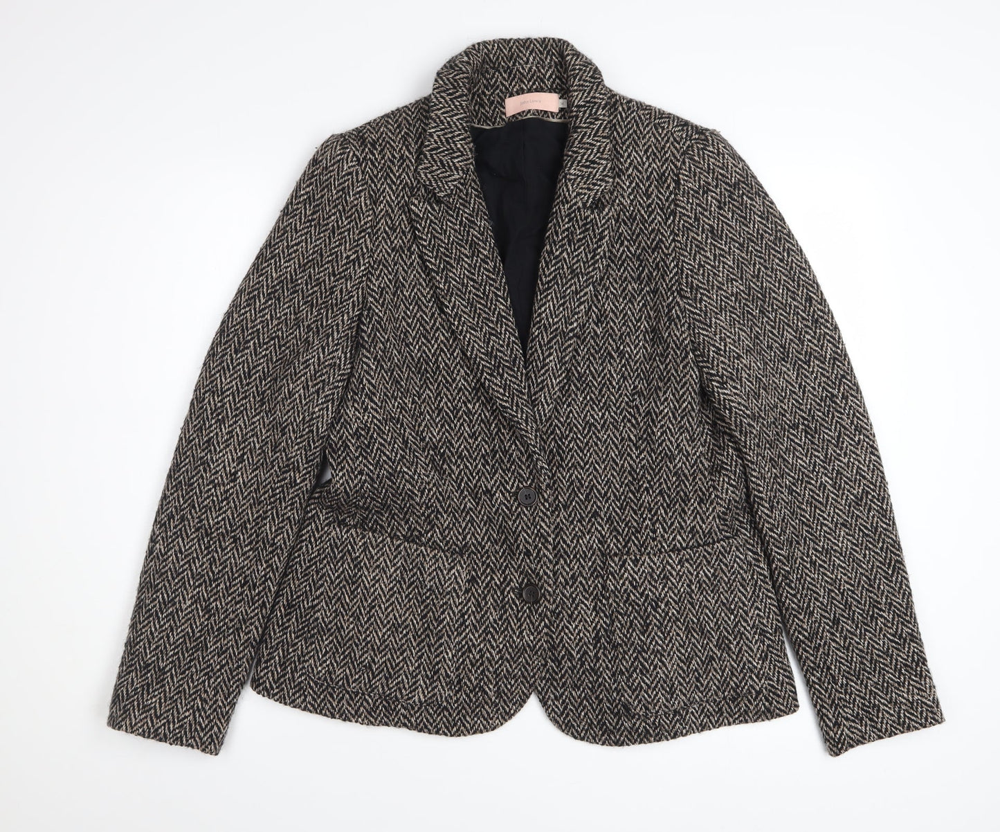 John Lewis Womens Brown Herringbone Wool Blend Blazer Size 14