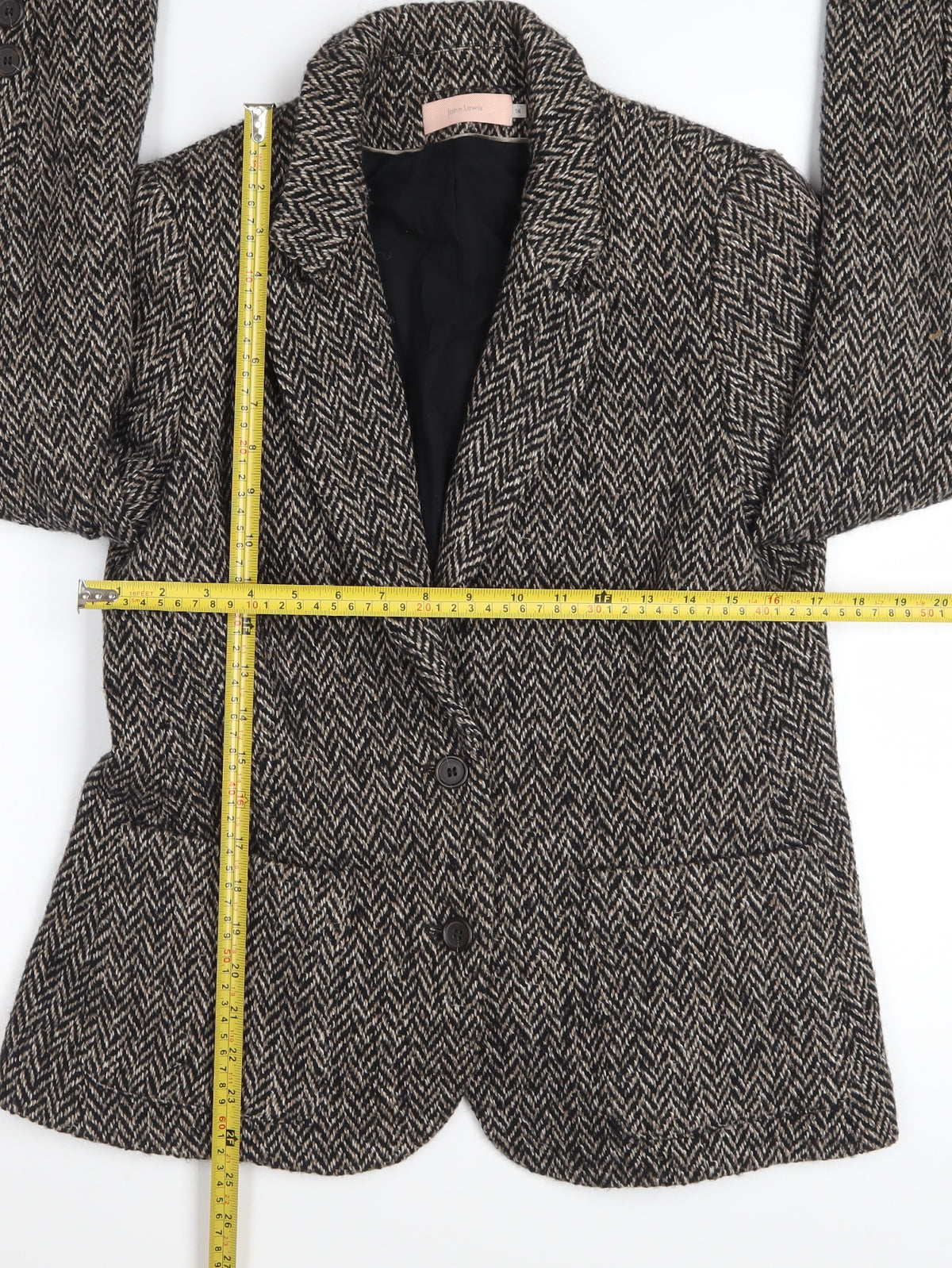 John Lewis Womens Brown Herringbone Wool Blend Blazer Size 14