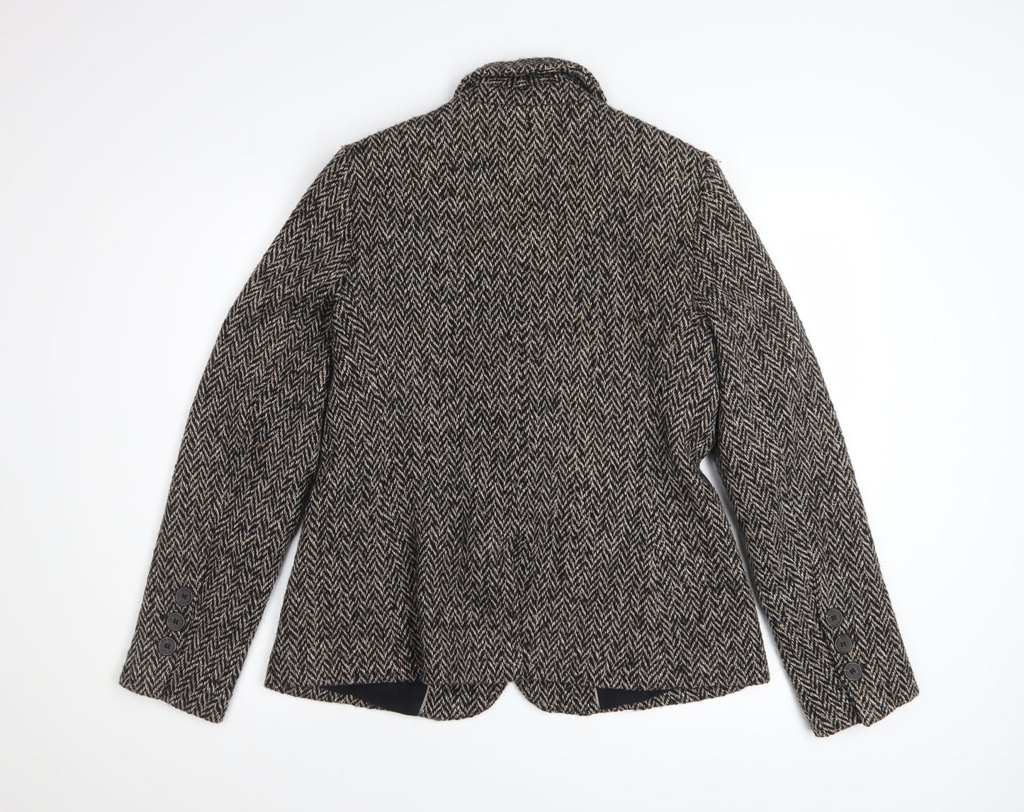 John Lewis Womens Brown Herringbone Wool Blend Blazer Size 14