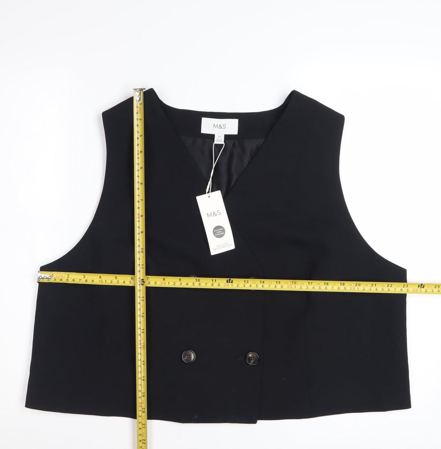 Marks and Spencer Women's Black Double-Breasted Tuxedo Waistcoat Size 22