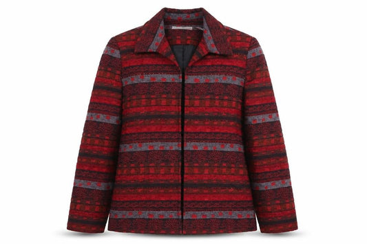 Alfred Dunner Women's Red Geometric Cotton Blend Jacket Size 12