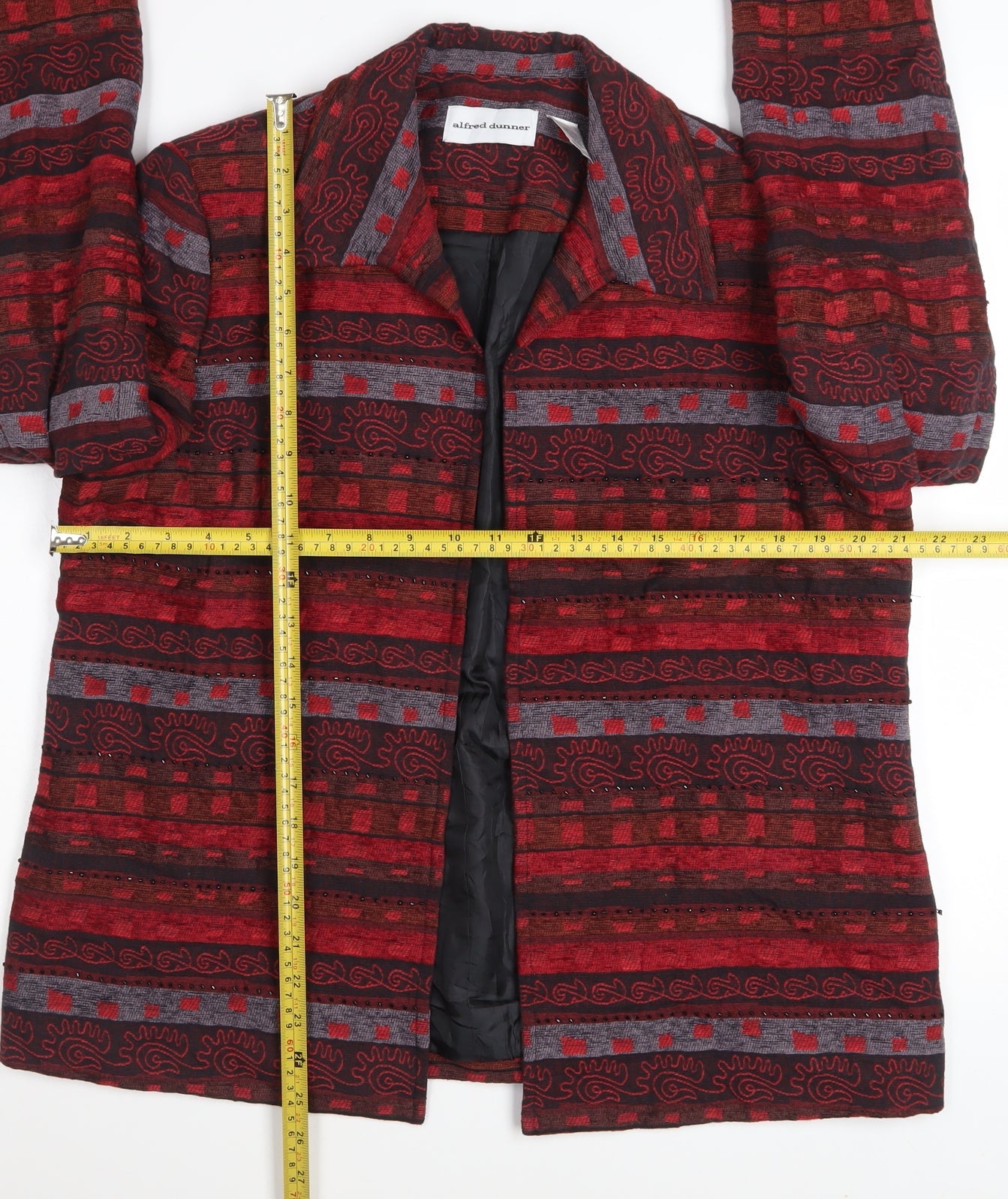 Alfred Dunner Women's Red Geometric Cotton Blend Jacket Size 12