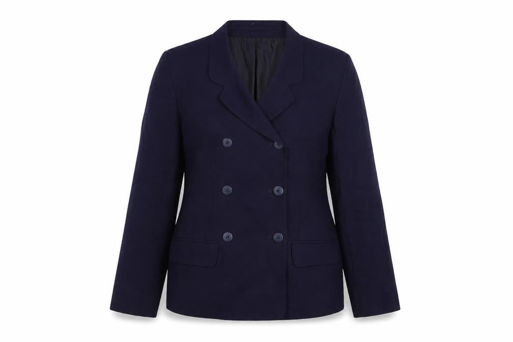 Jones New York Women Navy Double-Breasted Blazer Size 10 Linen Blend