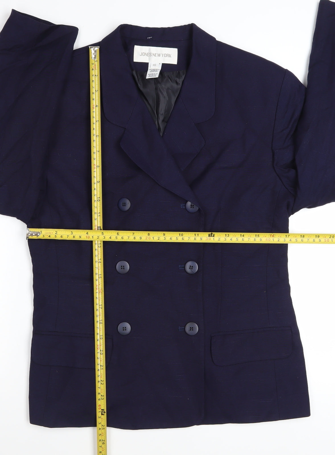 Jones New York Women Navy Double-Breasted Blazer Size 10 Linen Blend