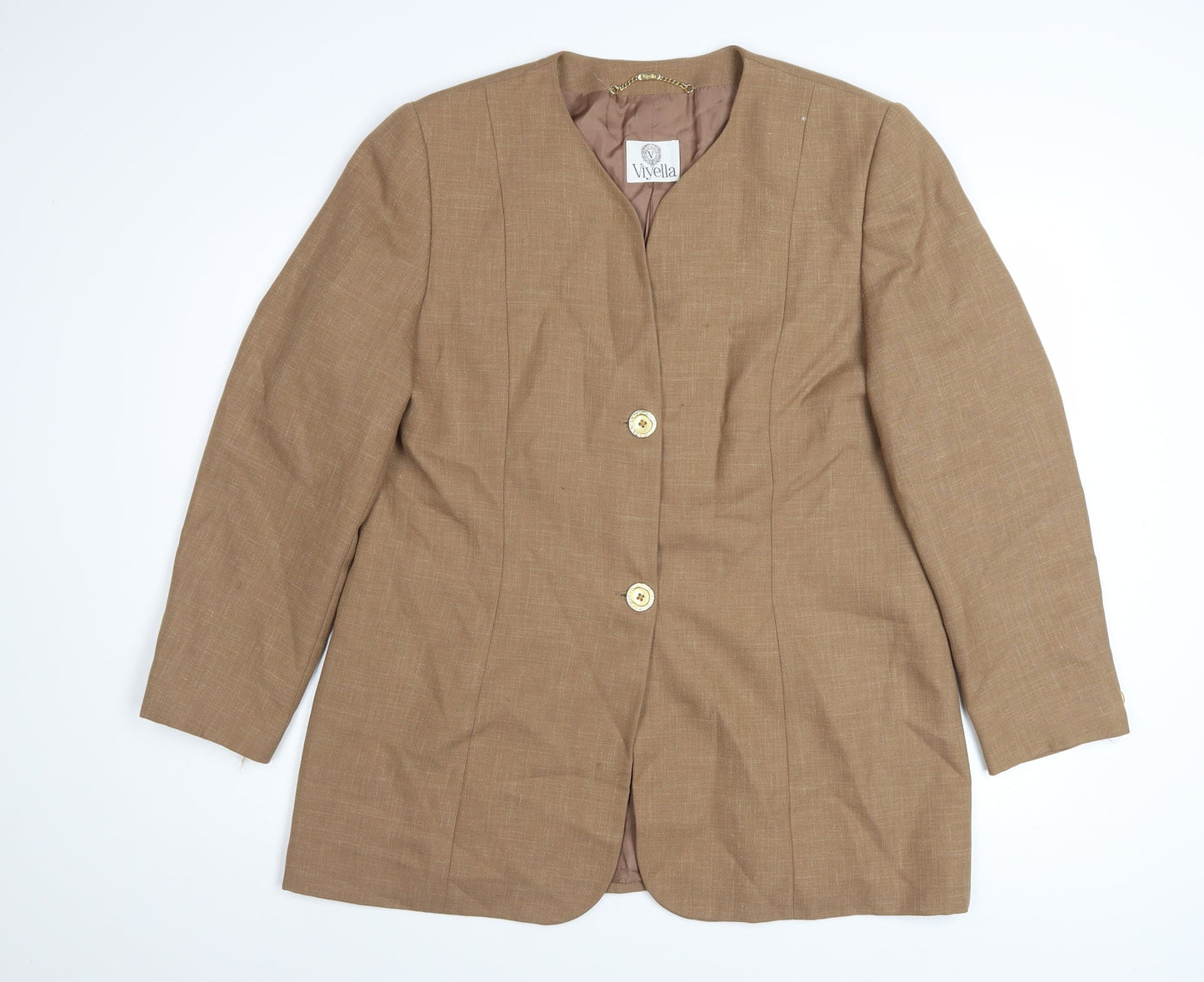 Viyella Women’s Brown Wool Blend Classic Blazer UK 16 Vintage Mid-Length