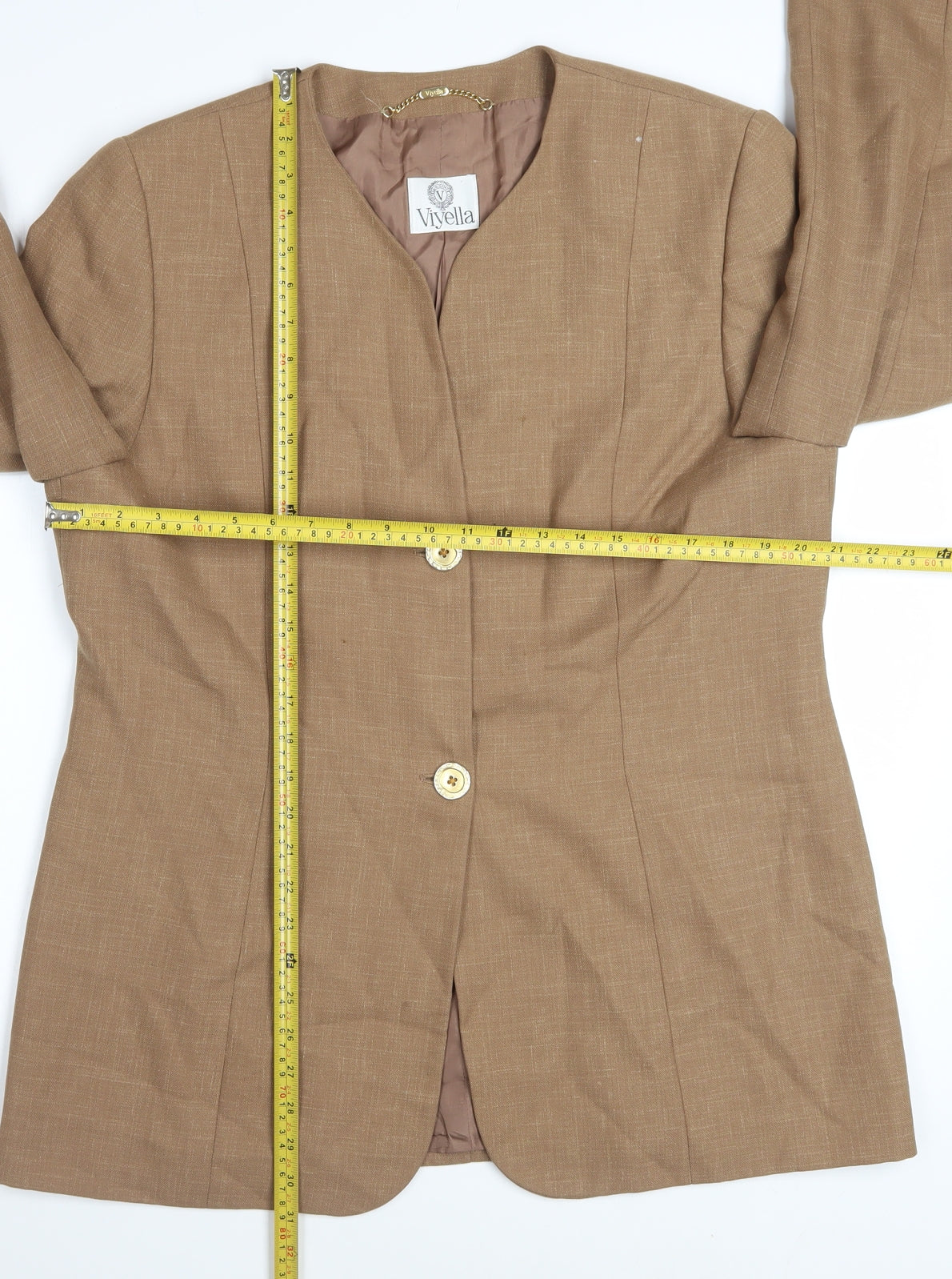 Viyella Women’s Brown Wool Blend Classic Blazer UK 16 Vintage Mid-Length