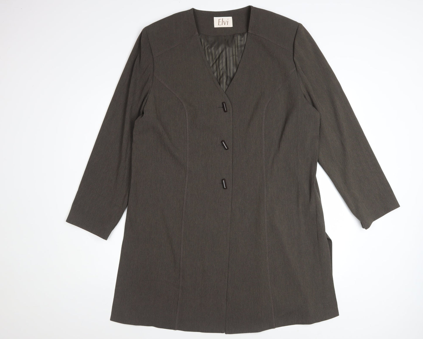 Elvi Women Brown Size 18 Classic Long Blazer Jacket