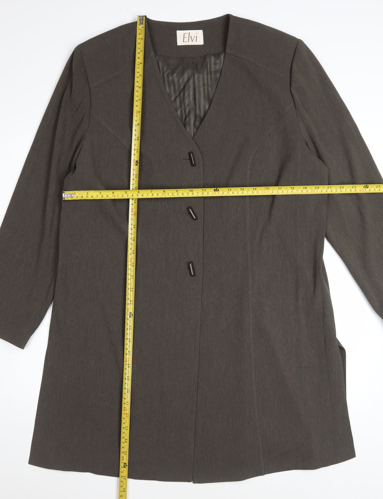 Elvi Women Brown Size 18 Classic Long Blazer Jacket