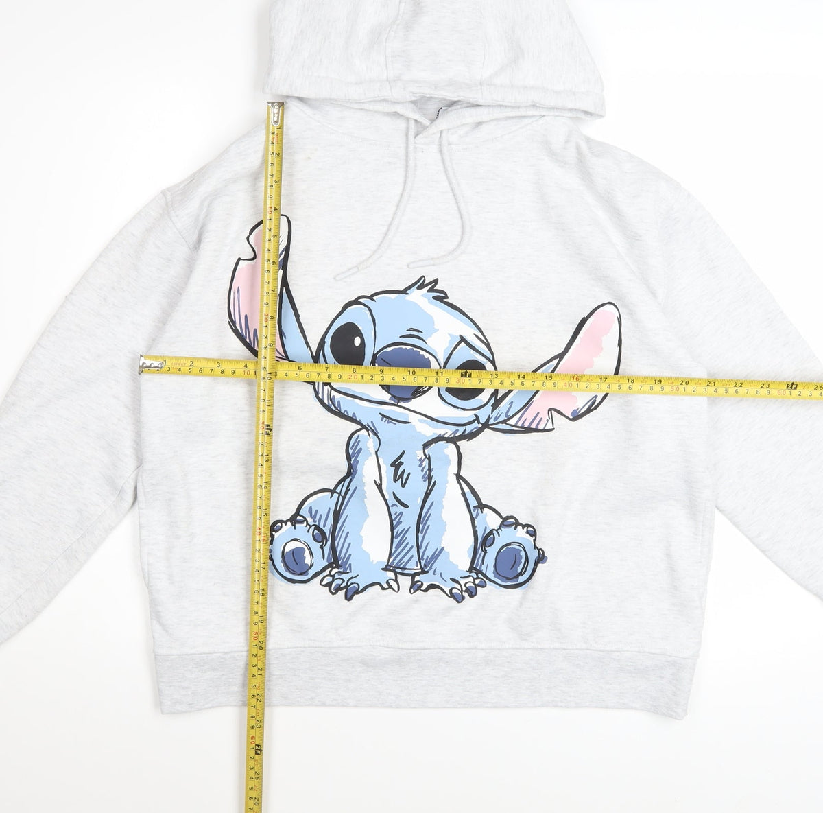 Back view of Disney Women’s Grey Stitch Hoodie, size M, Pullover Sweatshirt