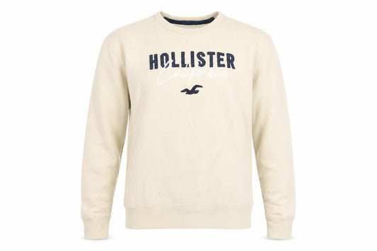 Hollister Men Beige Crew Neck Sweatshirt M Cotton Blend Classic Style