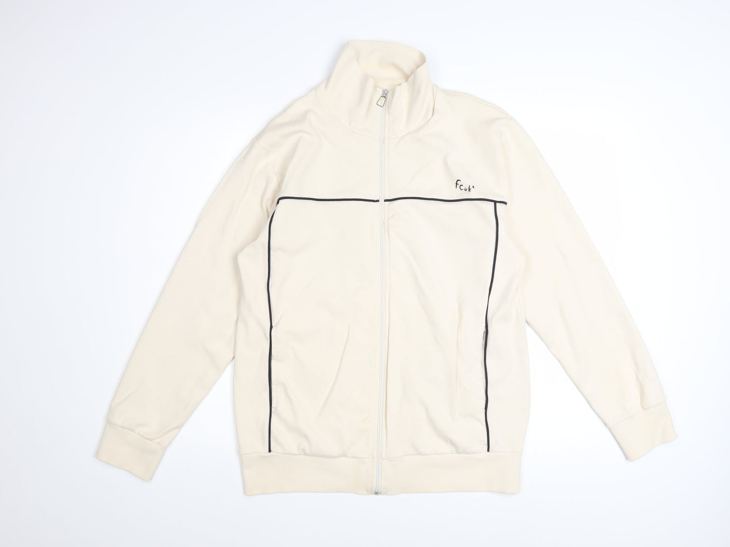 French Connection Men's Beige Full Zip Cotton Sweatshirt L