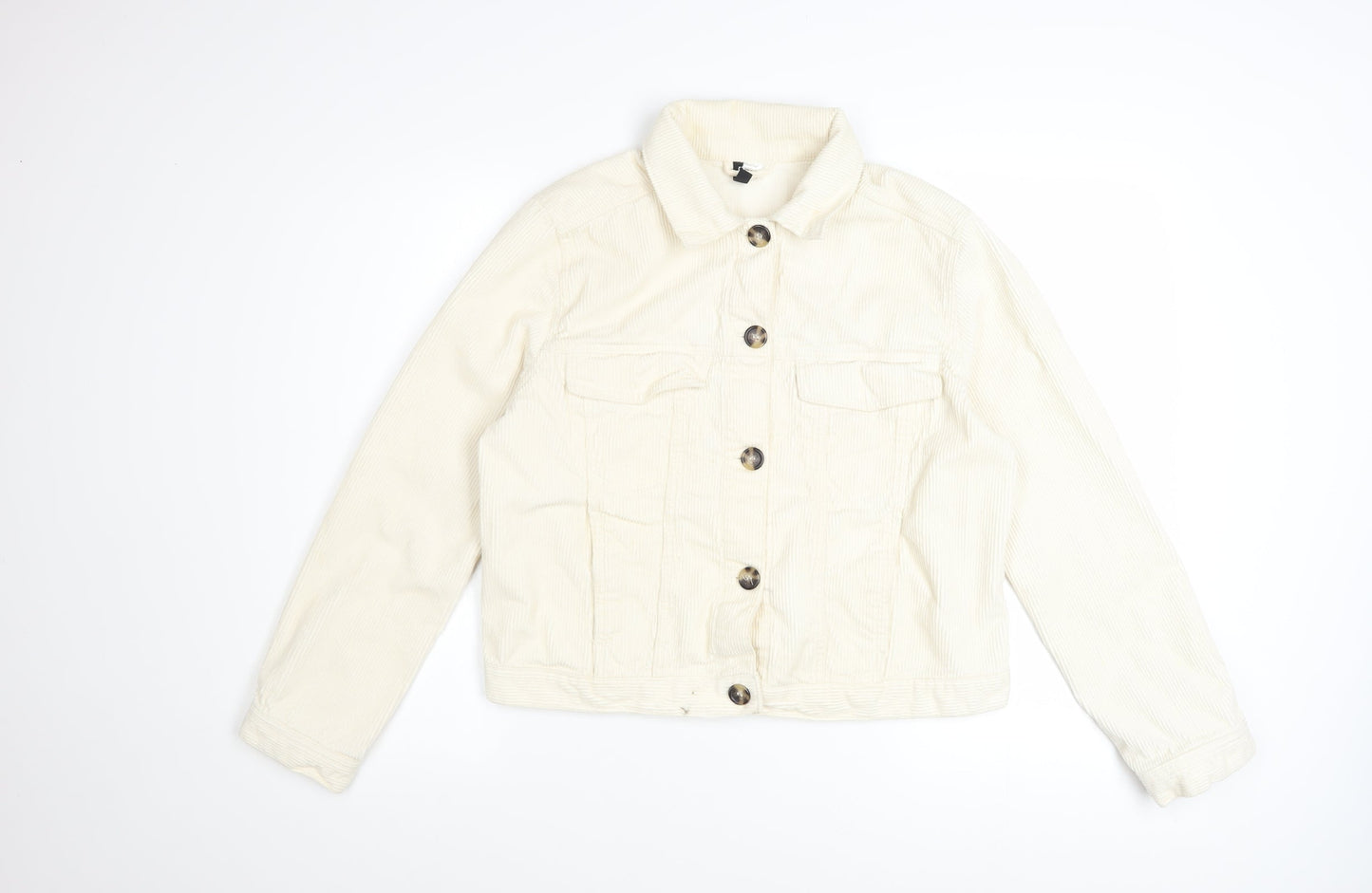 H&M Women Ivory Corduroy Basic Button Jacket Size M