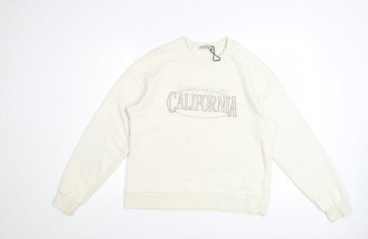 Stradivarius Womens Ivory California Pullover Sweatshirt M