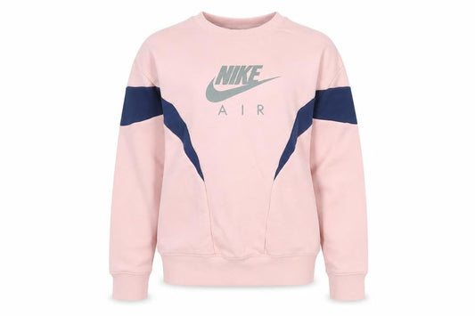 Front view of Nike girls’ pink & navy crew neck pullover sweatshirt m 137-146cm
