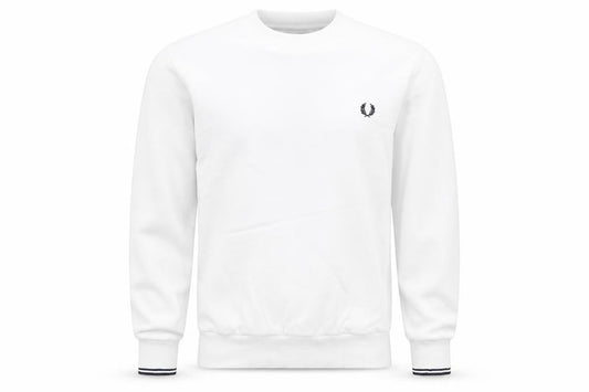 Fred Perry Men's White Small Crew Neck Pullover Sweatshirt