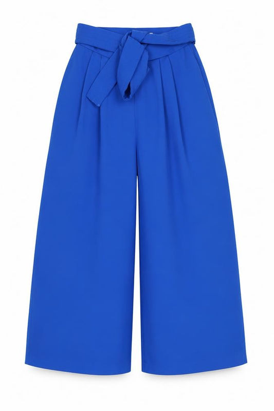 Coast Women's Blue Belted Wide-Leg Culotte Trousers UK 6