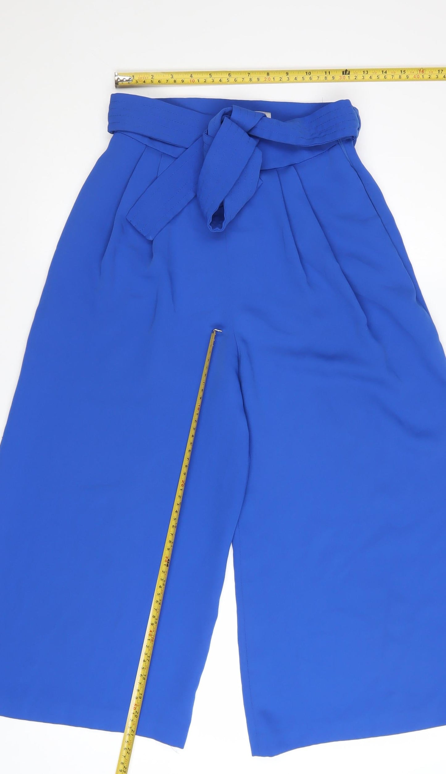 Coast Women's Blue Belted Wide-Leg Culotte Trousers UK 6