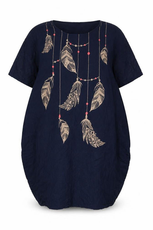 Apricot Women's Blue Feather Print Shift Dress Size M