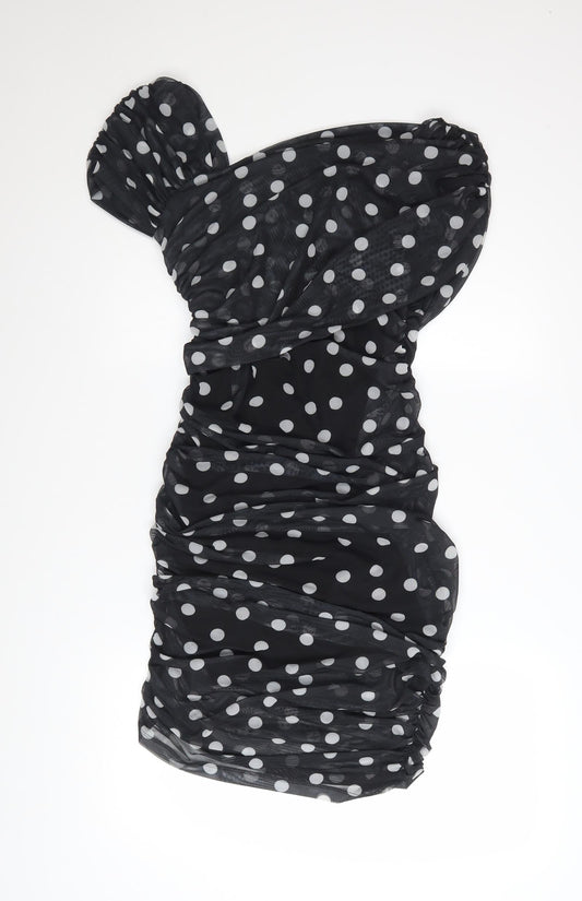 Marks and Spencer Women Black Polka Dot One Shoulder Bodycon Dress Size 12