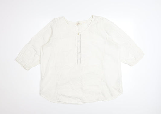 Fat Face Women’s White Cotton 3/4 Sleeve Tunic Blouse UK 18