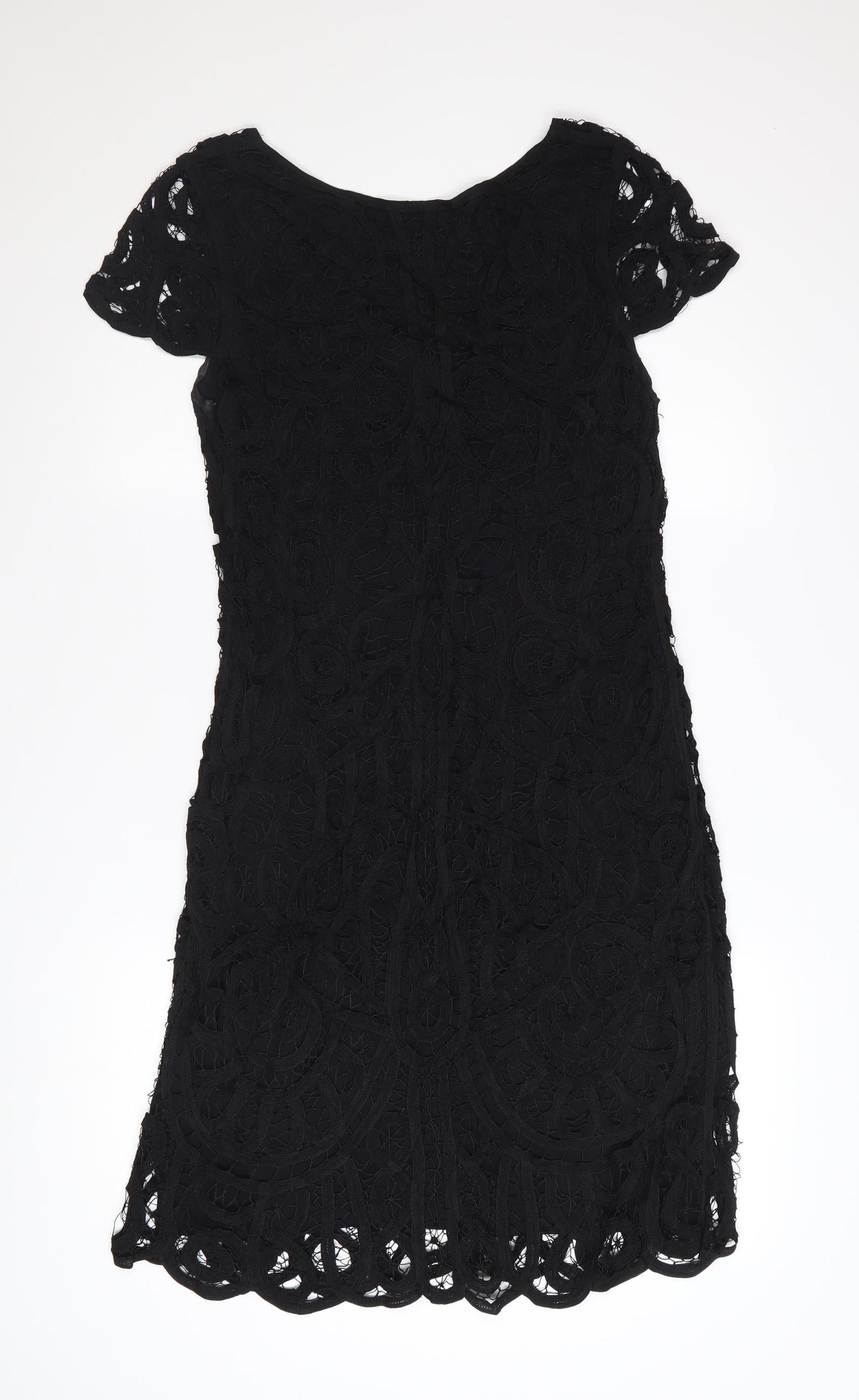 Phase Eight Women Black Lace Shift Dress Size 12 Short Sleeve Formal