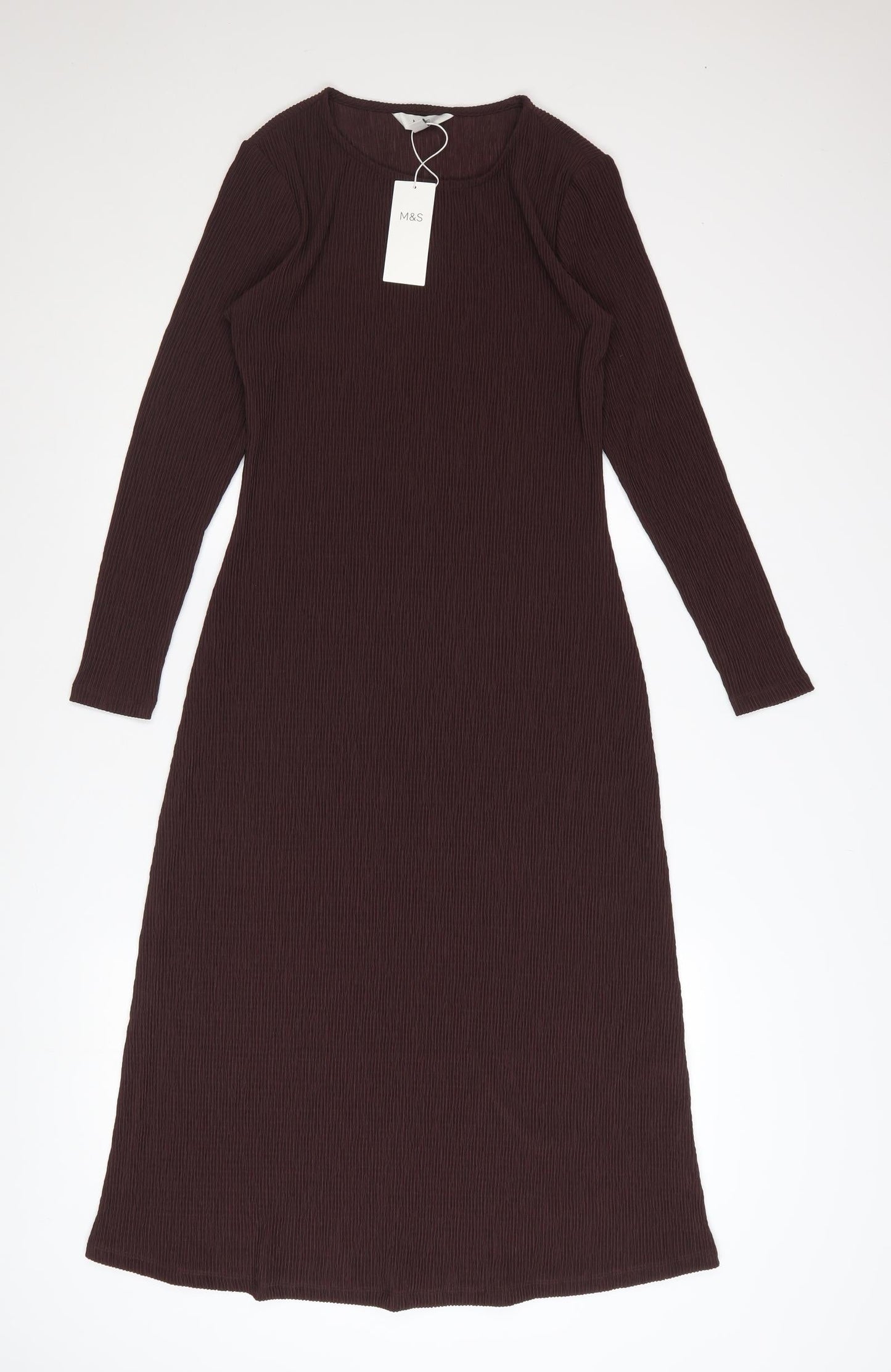 Marks and Spencer Women Brown Petite Size 8 Knit Midi Shift Dress