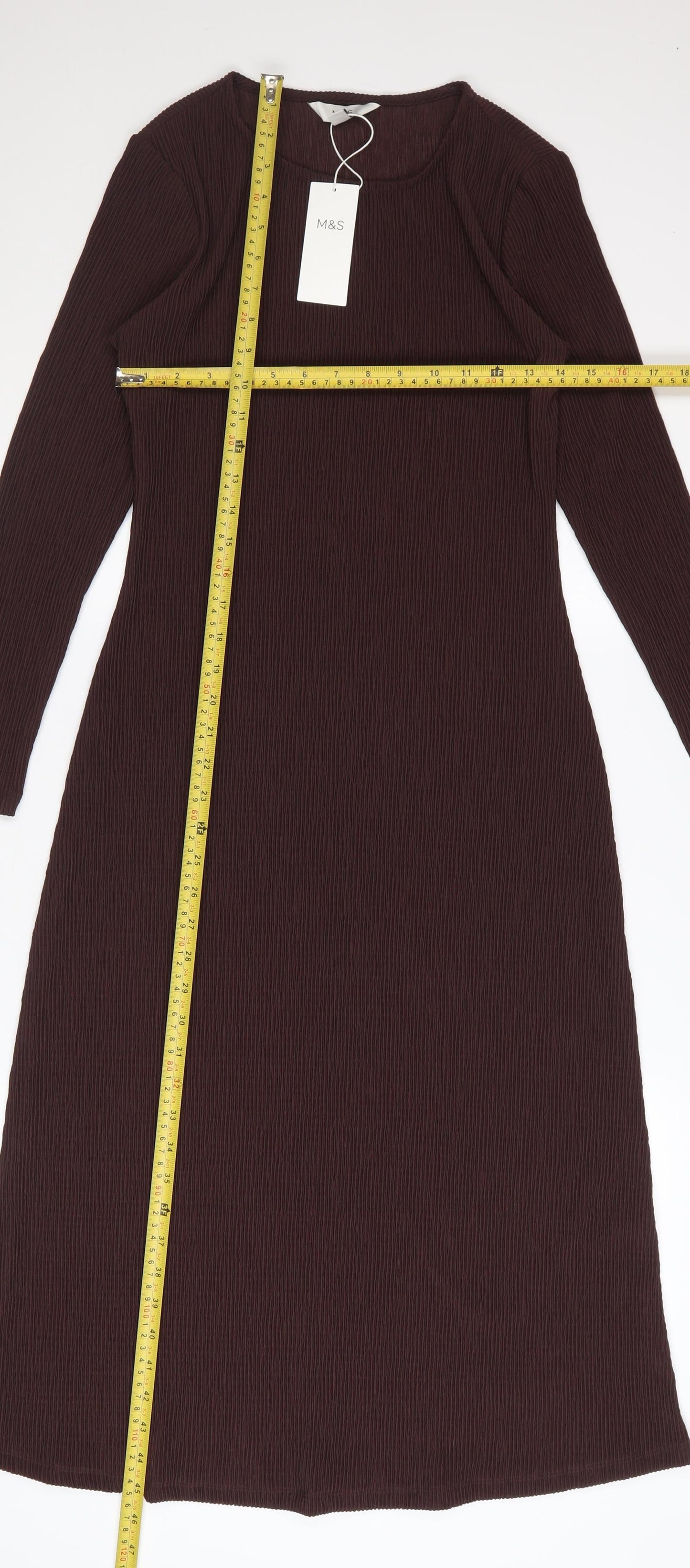 Marks and Spencer Women Brown Petite Size 8 Knit Midi Shift Dress