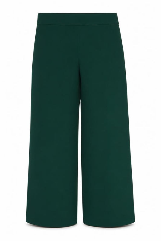 Zara Women Green Wide-Leg Trousers 2XL Polyester Crepe