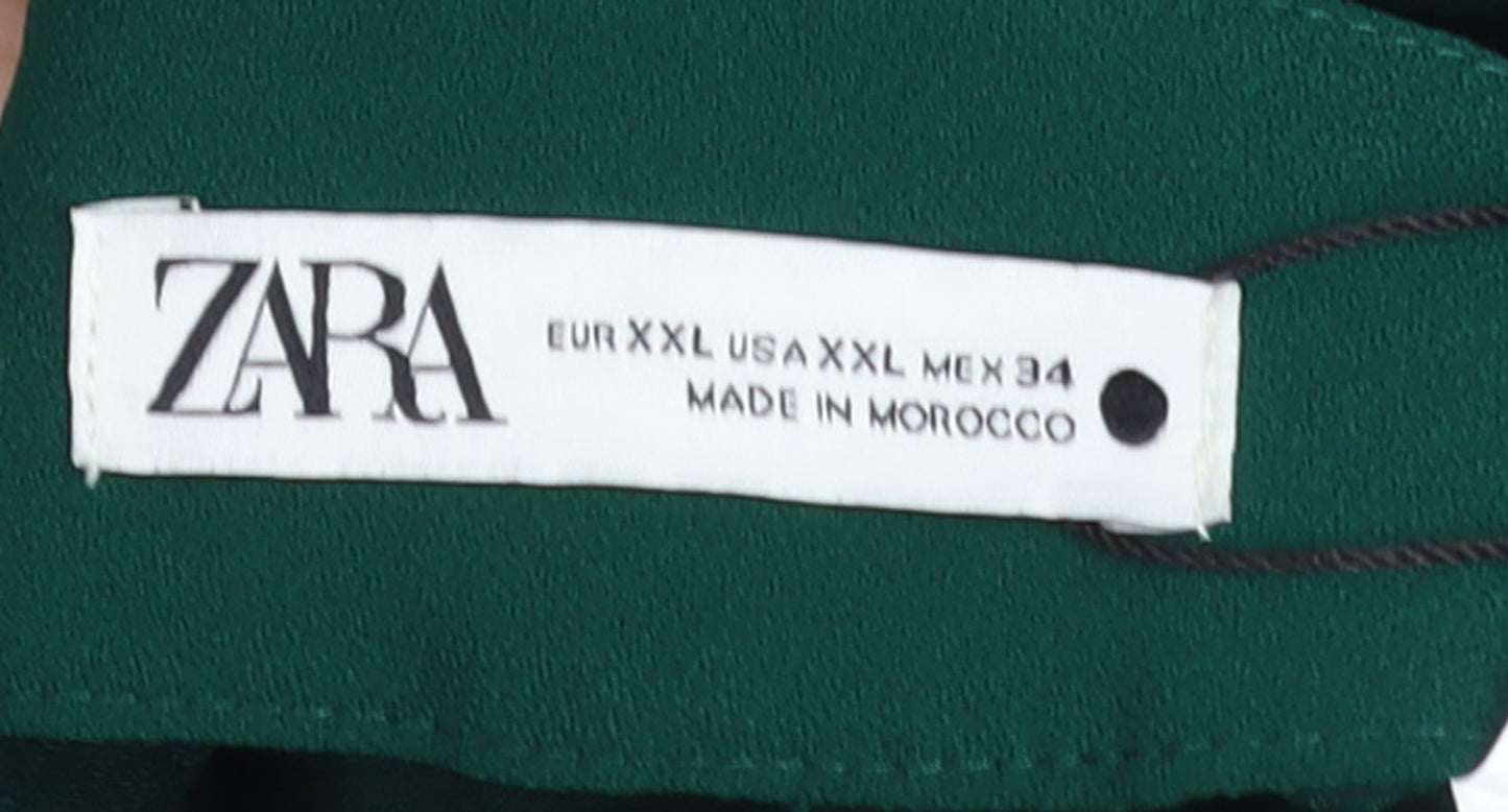Zara Women Green Wide-Leg Trousers 2XL Polyester Crepe