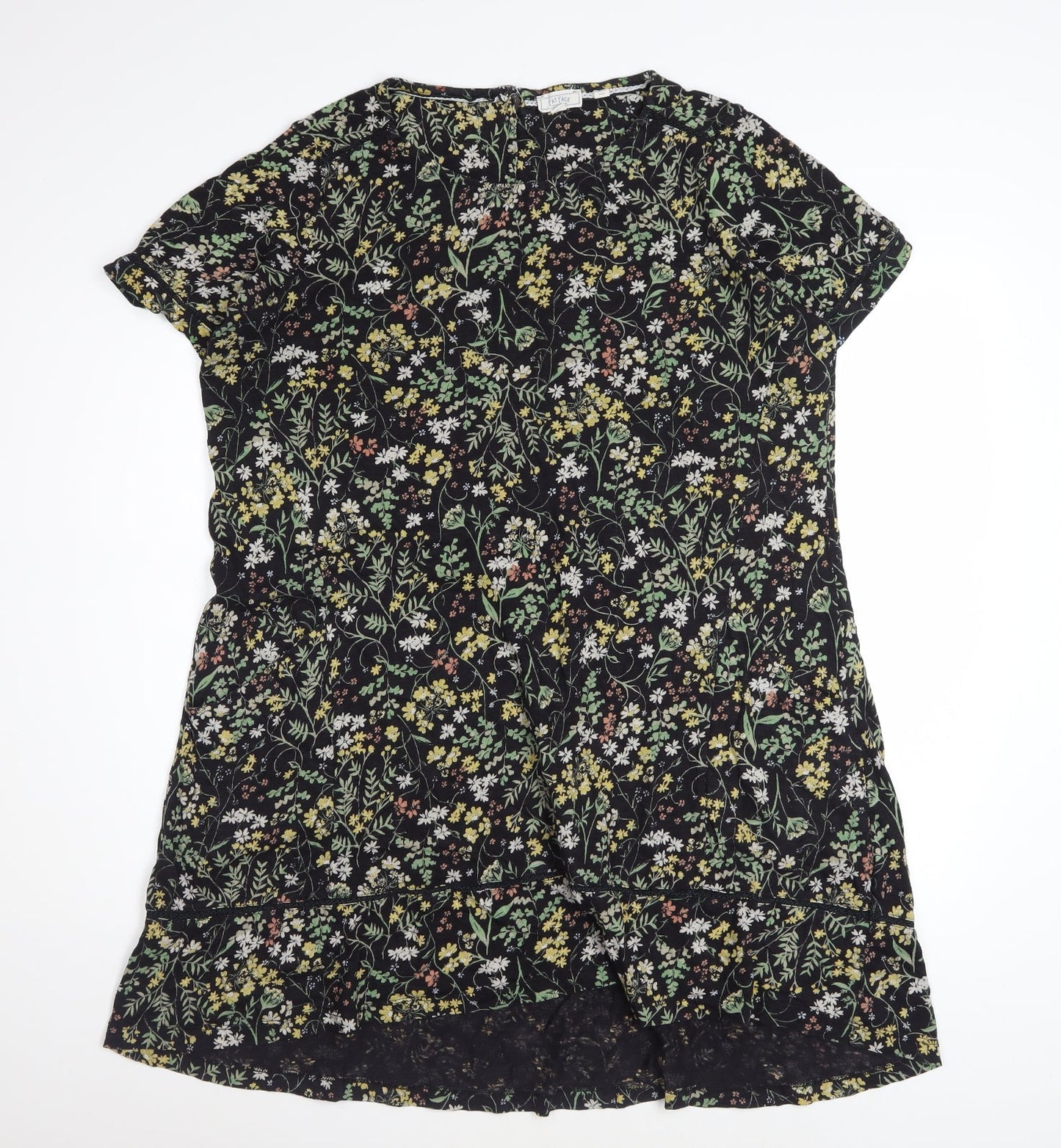 Fat Face Womens Black Floral Shift Dress Size 14 Short Sleeve