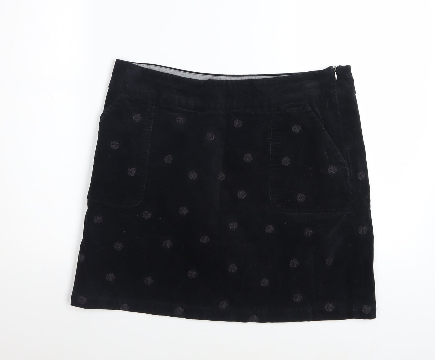 White Stuff Women's Black Corduroy Polka Dot A-Line Skirt UK 12